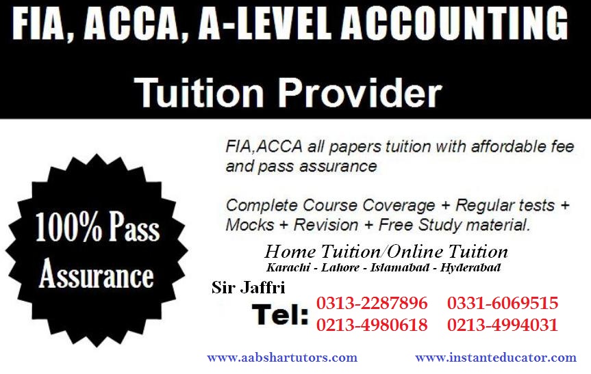 FIA ACCA home tutor in karachi a-level commerce private tuition and online tutoring